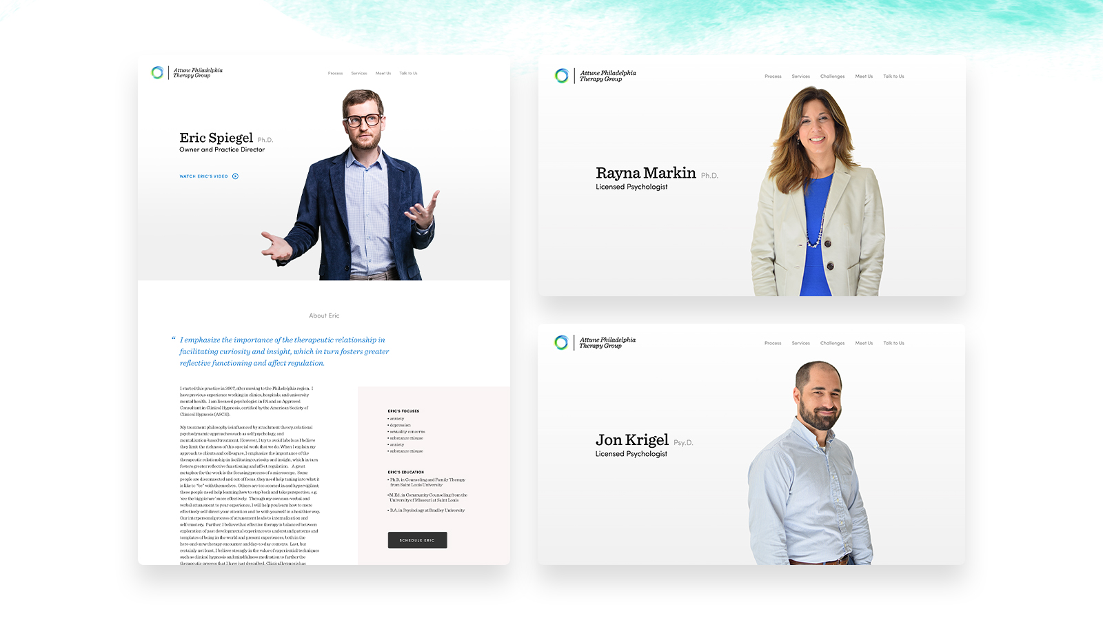 Attune Philadelphia Therapy Group - Brand Strategy, Design & Identity, Photography, UI & UX, Responsive Design, Wordpress