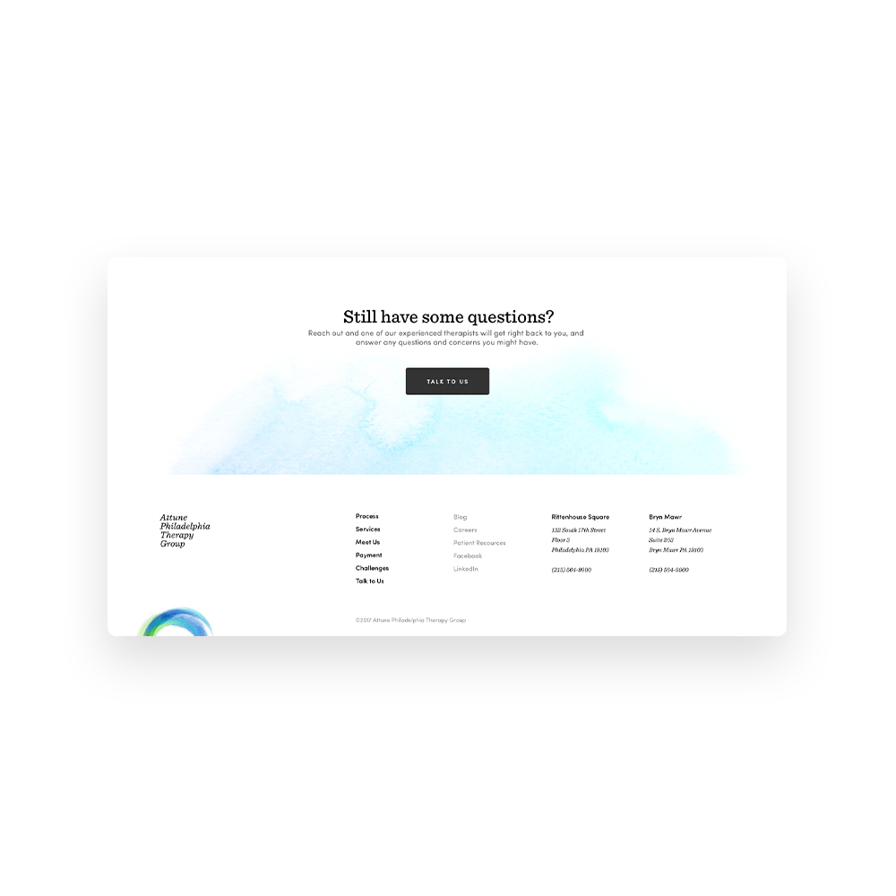 Attune Philadelphia Therapy Group - Brand Strategy, Design & Identity, Photography, UI & UX, Responsive Design, Wordpress